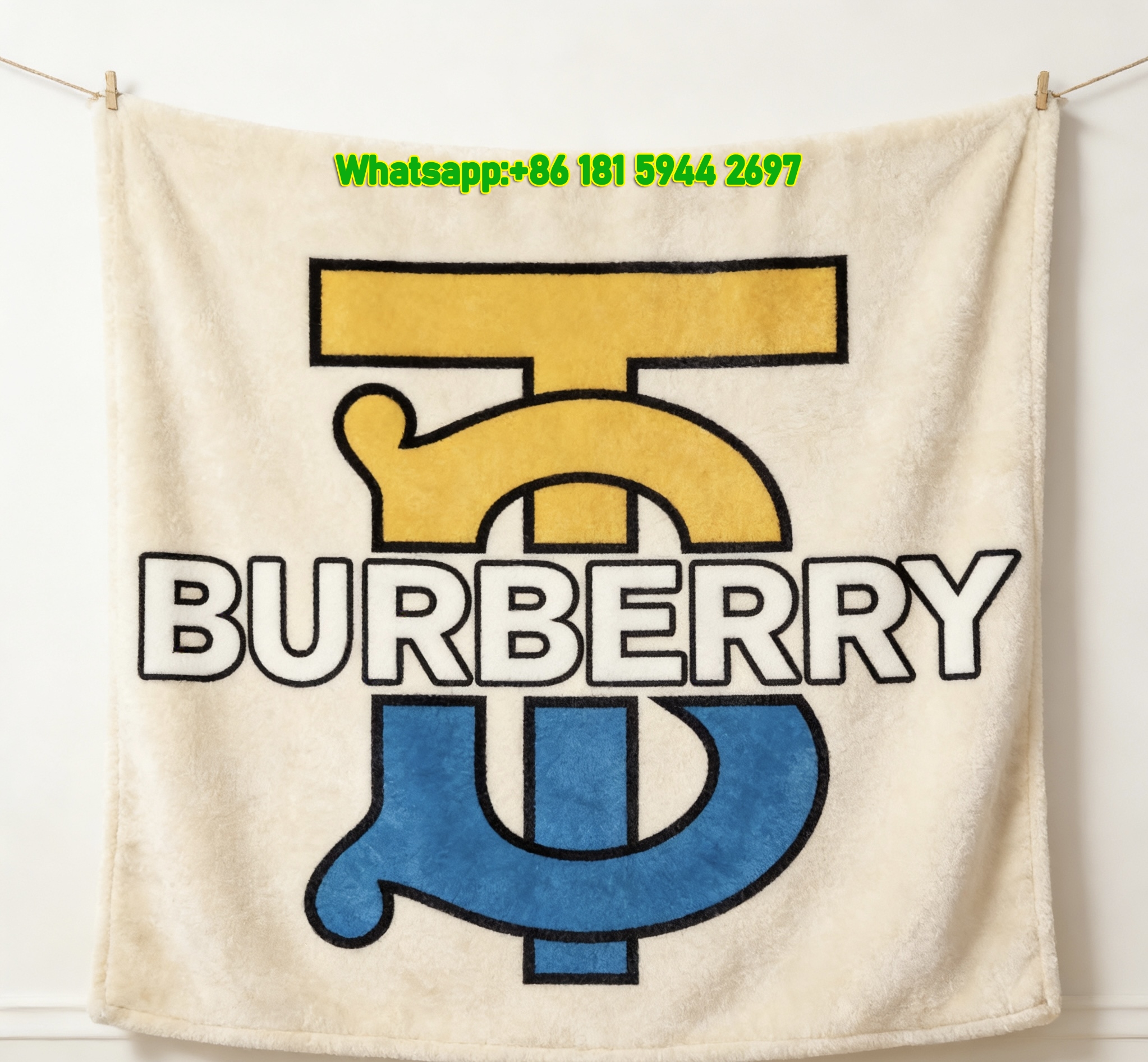 Burberry Colorblock TB Monogram Flannel Throw Blanket B125